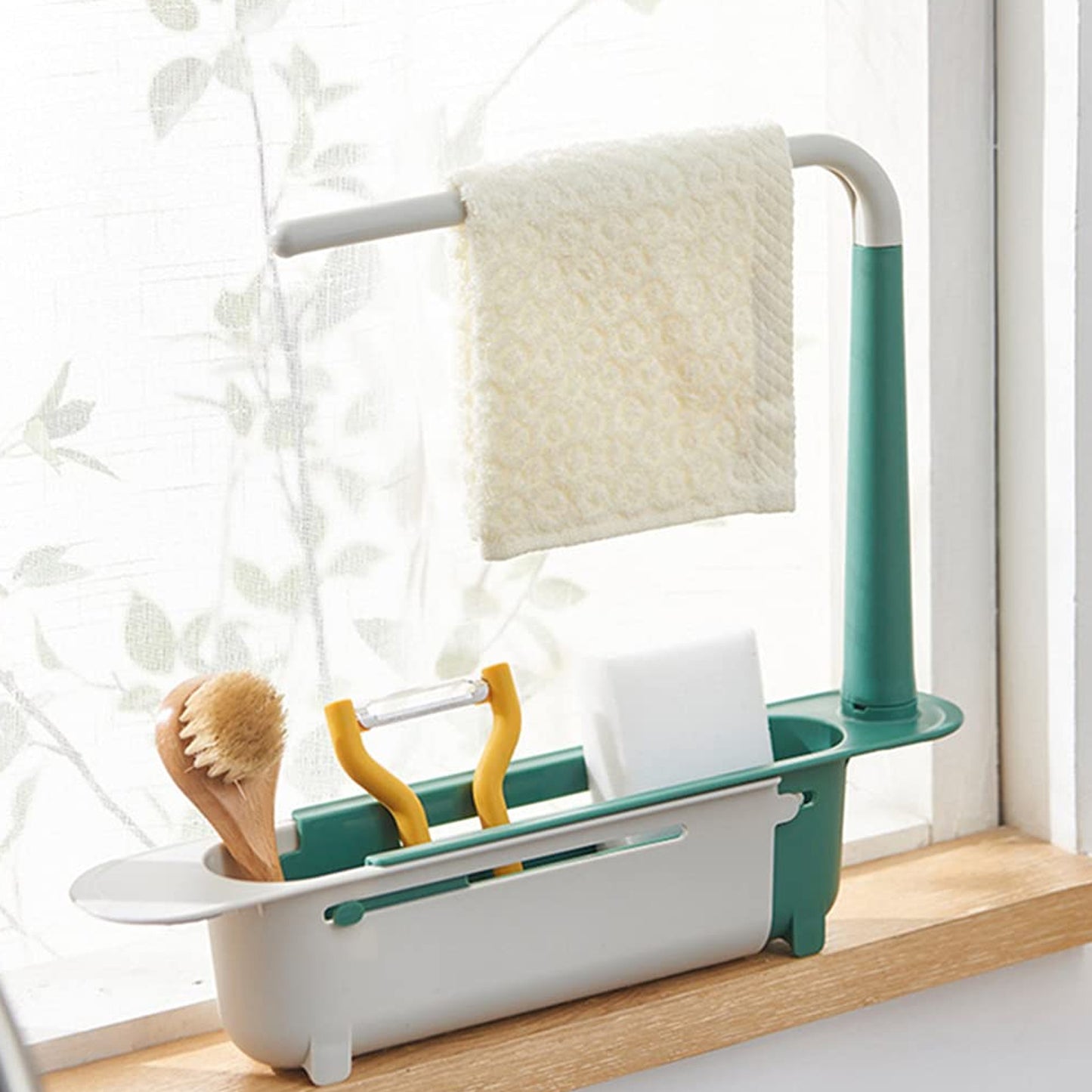 Expandable Kitchen Sink Drying Basket Rack Adjustable Drain Storage Organizer for Sponge, Soap, Brush and Dishwashing Essentials (1 Pc)