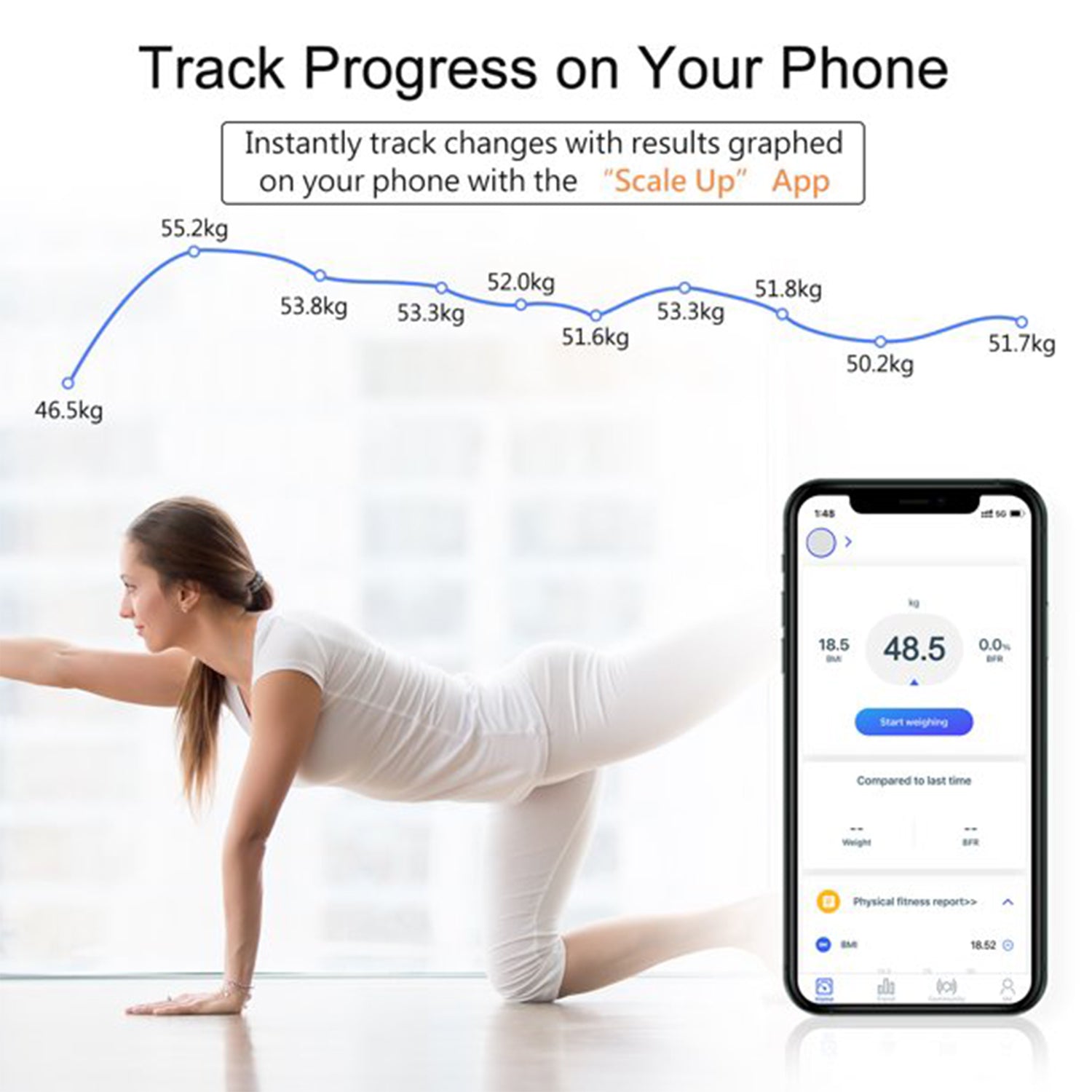 Bluetooth Smart Body Fat Scale Digital BMI Weight Machine with Body Composition Analyzer for iOS and Android App (1 Pc)