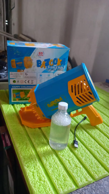 Big Rechargeable Powerful Bubble Gun with 69 Holes – Rocket Boom Bubble Blower Toy for Kids & Adults