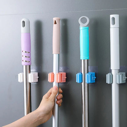 Magic Self Adhesive Mop and Broom Holder – Wall Mounted Organizer Rack for Cleaning Tools Storage