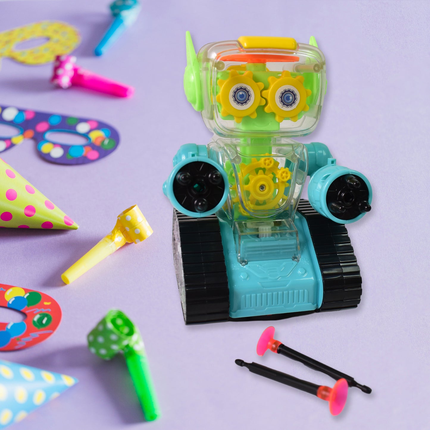Gear Robot Car for Kids, Transparent Electric Robot with Realistic Sound &amp; Light, Bump &amp; Go Automatic Toy Robot