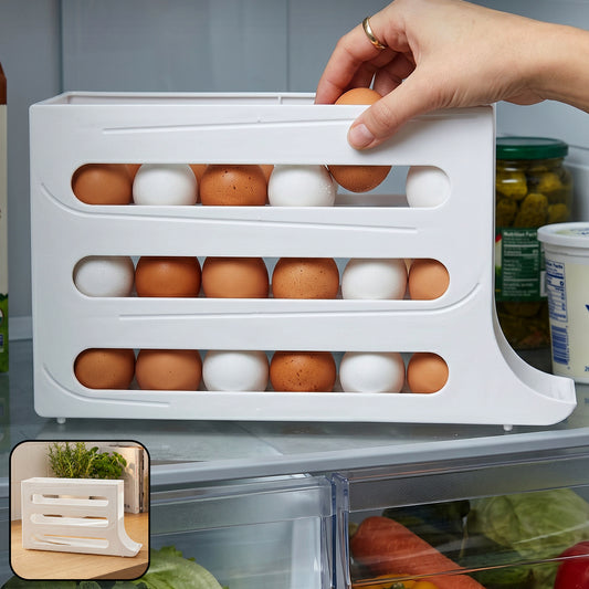 Space Saving Plastic Egg Storage Tray Organizer with Rolling Design Fridge Egg Holder Rack for Refrigerator Kitchen Egg Container (1 Pc)