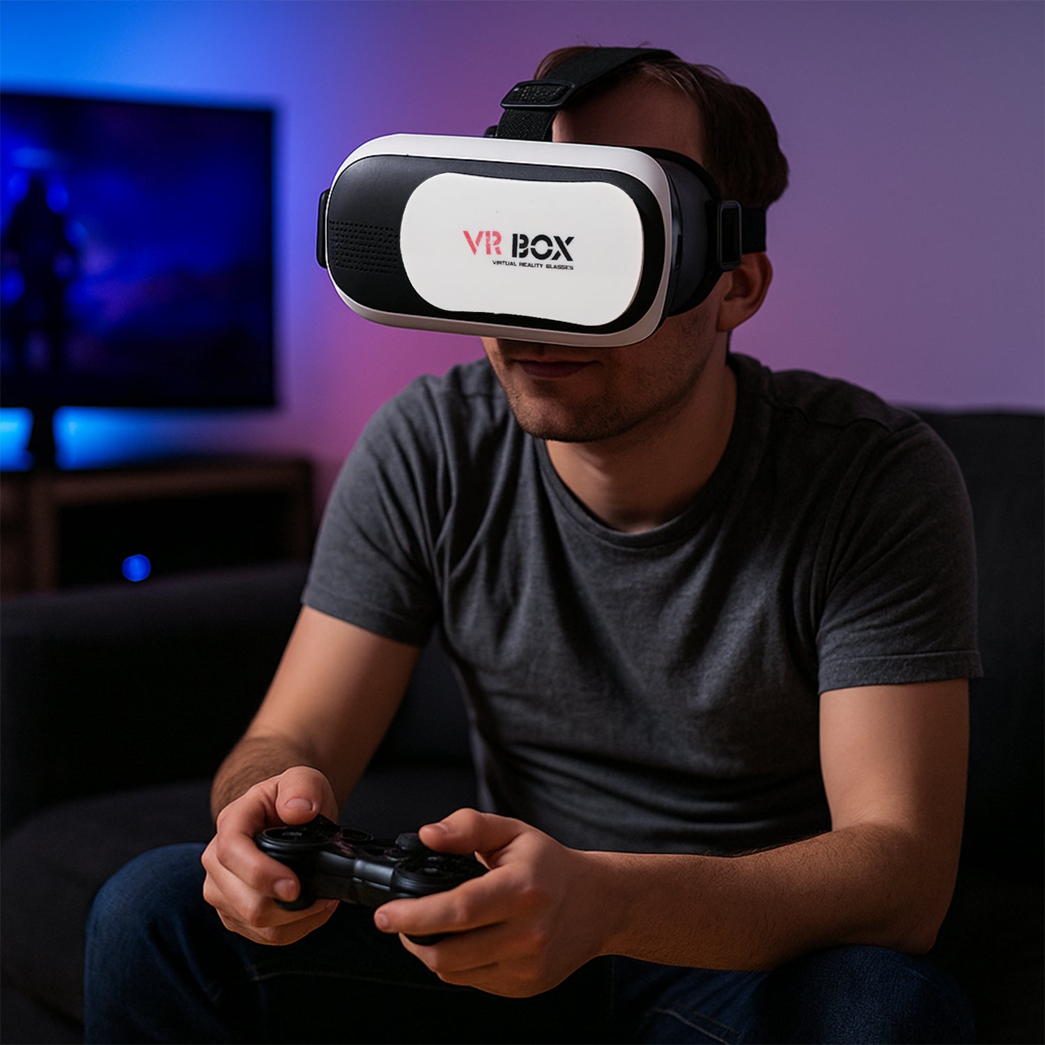 VR BOX Virtual Reality 3D Glasses Headset – Adjustable VR Head-Mounted Display for Smartphones – Immersive 360° 3D Movie and Gaming Experience with Adjustable Lenses and Head Strap
