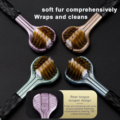 3 Sided Toothbrush Soft Bristle Manual Toothbrush with 360 Degree Cleaning Head for Adults Children and Youth (2 Pcs)