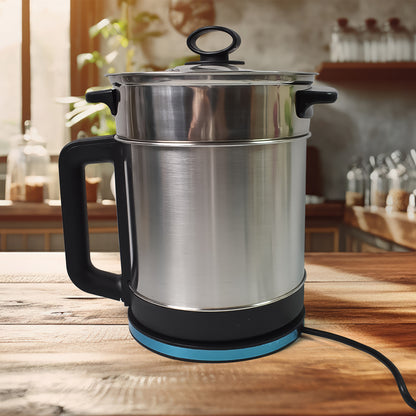 Stainless Steel Electric Soup Pot with Lid Multi Cooker Kettle 800W 2.5L Electric Boiler Single Breakfast Cup Health Cooking Pot for Office and Home Use