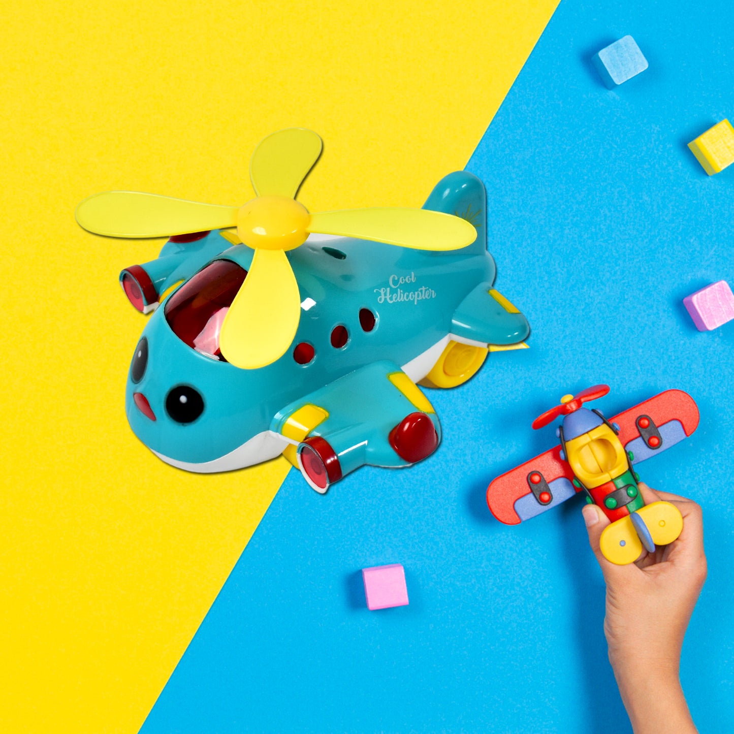 Helicopter Airplane Musical Toy for Toddlers with Lights and Sound – Electronic Moving Aeroplane Toy with 360° Rotation, Bump and Go Action and Flashing Lights – Crawling Encouragement Development Toy for Kids