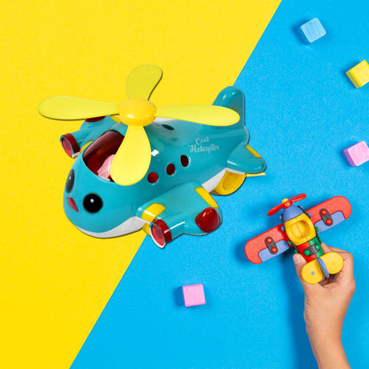Helicopter Airplane Musical Toy for Toddlers with Lights and Sound – Electronic Moving Aeroplane Toy with 360° Rotation, Bump and Go Action and Flashing Lights – Crawling Encouragement Development Toy for Kids