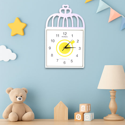 Decorative Square Wall Clock with Birdcage Design Battery Operated Silent Analog Wall Clock for Kids Room, Nursery, Bedroom and Home Décor (1 Pc)