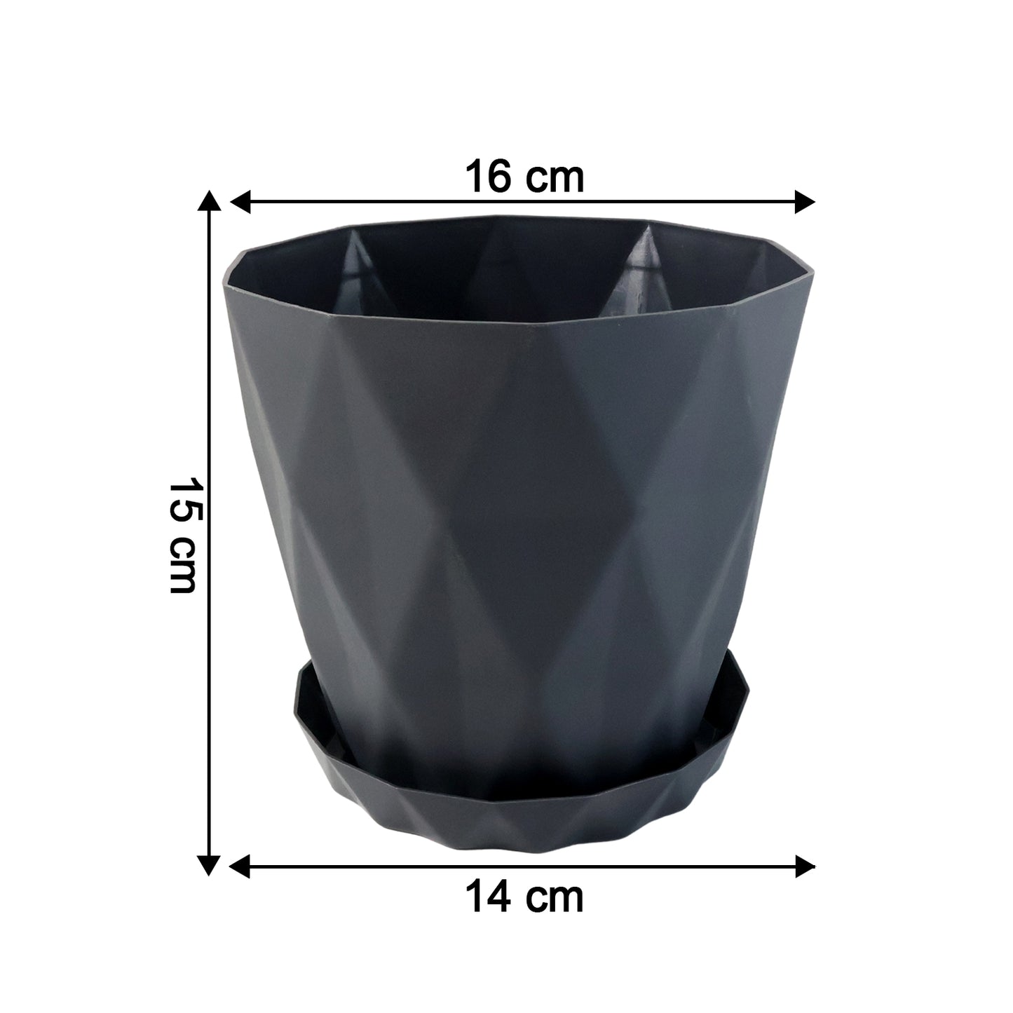 Diamond Design Plastic Flower Pot Set with Drain Tray – Decorative Multipurpose Plant Pots for Indoor and Outdoor Gardening (5 Pc Set)