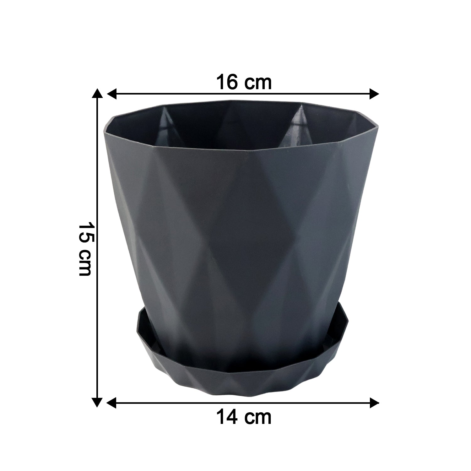 Diamond Design Plastic Flower Pot Set with Drain Tray – Decorative Multipurpose Plant Pots for Indoor and Outdoor Gardening (5 Pc Set)