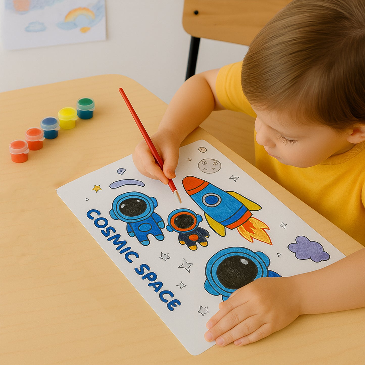 Cosmic Space Theme Kids Painting and Coloring Kit – DIY Educational Art Set with Coloring Sheets, Non-Toxic Paints and Brush