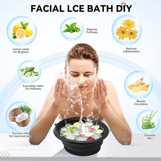 Ice Facial Bowl for Face Care with Built-In Ice Tray | Foldable Silicone Facial Ice Bath Bowl for Skin Cooling, Puffiness Relief, Facial Refreshing & Daily Skincare Use (1 Pc)