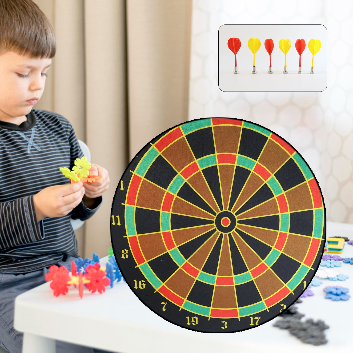 Roll-Up Double-Sided Dartboard Game – Hanging Target Mat with Scoring Rings – Safe Indoor and Outdoor Family Fun, Portable Travel Tube, Easy Storage – Includes Magnetic/Safety Darts (1 Set)