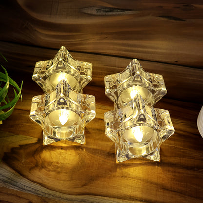Star Shaped LED Flameless Tealight Candles Set of 4 Battery Operated Decorative Candles for Home Decor Festivals Weddings and Parties