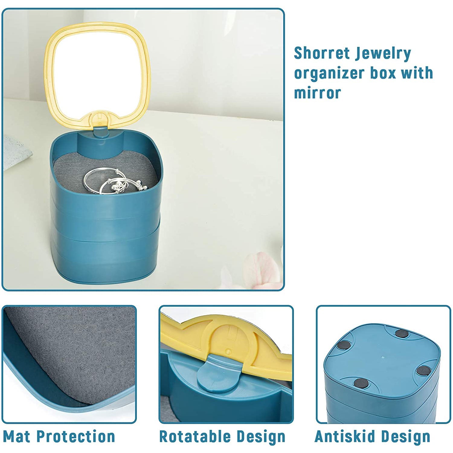 4 Layer 360 Degree Rotating Jewelry Storage Box with Mirror Multicolor Organizer for Rings Earrings Necklaces and Accessories (1 Pc)