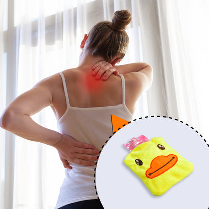 Yellow Duck Small Hot Water Bag with Soft Cover – Portable Natural Rubber Heat Therapy Bottle for Pain Relief, Menstrual Cramps, Neck, Shoulder, Back and Hand Warmer