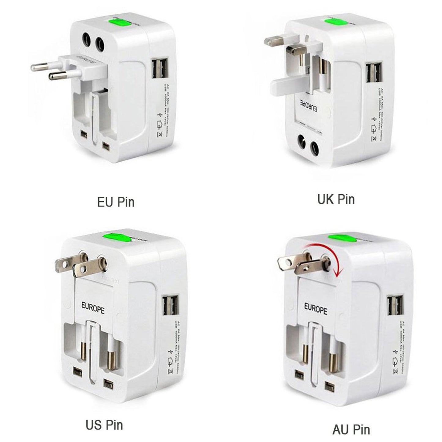 Universal Worldwide Travel Adapter International Power Plug Converter with USB Charging AU UK US EU Multi Plug Adapter (1 Pc)