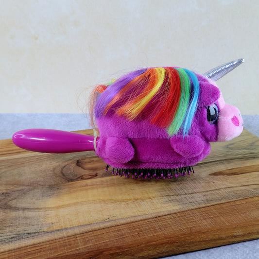 Kids Unicorn Plush Hair Brush - (1 Pc) Soft Cushion Bristles • Gentle on Scalp • Easy-Grip Handle