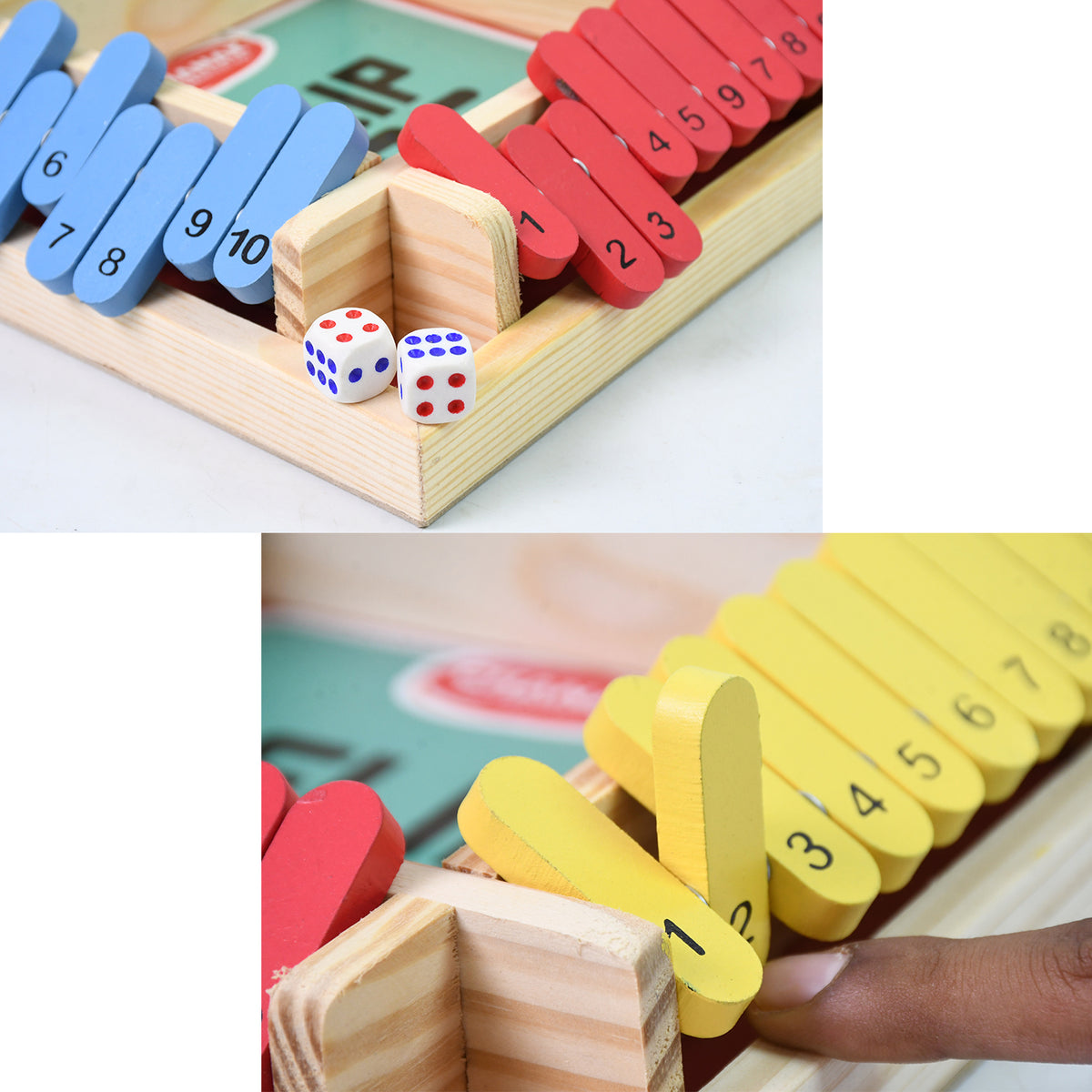 Shut the Box Dice Game, Wooden Flip Number Board Game with Dice, Classic Math Learning and Strategy Game for Family Game Nights, Travel and Educational Play