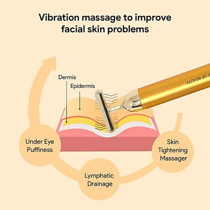 Golden Energy Vibrating Face Massager – Waterproof T Shape Facial and Body Beauty Massager for Skincare and Relaxation – Battery Operated (1 Piece)