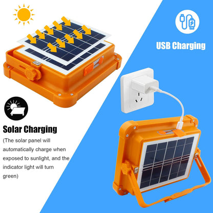 Solar LED Flood Light – 4 Panel High Power Rechargeable Outdoor Lamp with USB Charging (1 Pc)