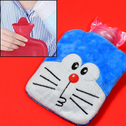 Doraemon Small Hot Water Bag with Soft Cover – Portable Natural Rubber Heat Therapy Bottle for Pain Relief, Menstrual Cramps, Neck, Shoulder, Back and Hand Warmer