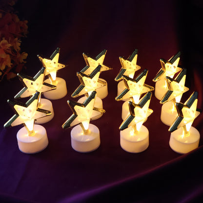 Set of 12 Star Shaped Flameless LED Candles Battery Operated Flickering Decorative Lights for Home Decor Festivals Weddings Parties and Special Events