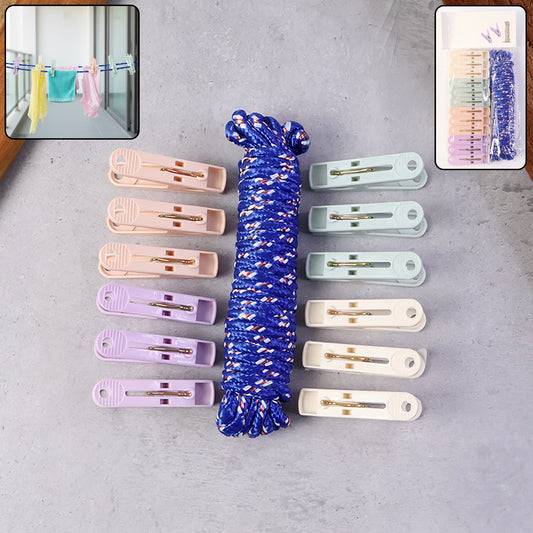 Clothesline Rope with 10 Clips and 5 Meter Heavy Duty Laundry Drying Line for Indoor and Outdoor Use