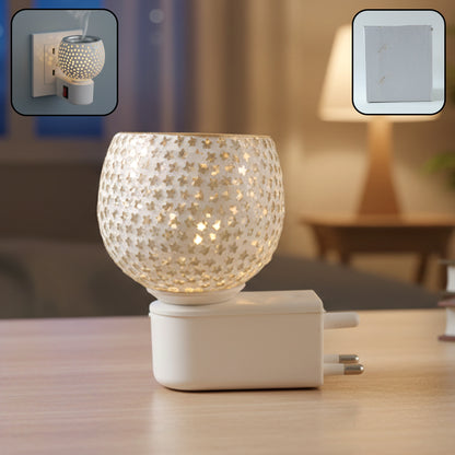 Premium Plug In Star Cut Glass Aroma Diffuser Night Lamp with Warm Ambient Glow Electric Fragrance Oil Burner for Bedroom Living Room Hallway and Home Decor 1 Piece