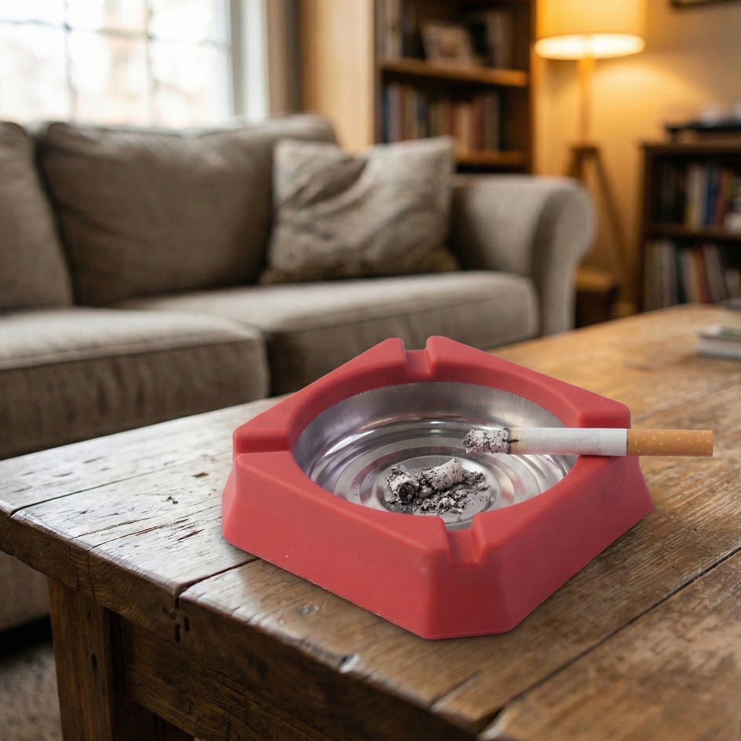 Heat-Resistant Ashtray with Stainless Steel Inner Bowl for Home, Office &amp; Tabletop Use – Durable Smoke Ash Holder with Stable Base and Easy-Clean Design