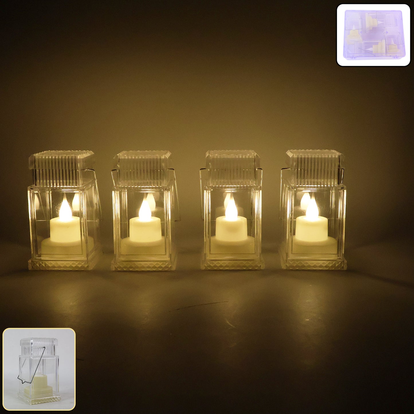 Set of 4 LED Flameless Lantern Style Decorative Candles Battery Operated Warm Tealight Lamps for Home Festivals Mandir Weddings Parties and Table Decoration