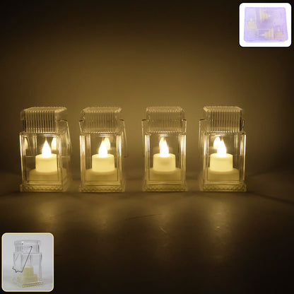 Set of 4 LED Flameless Lantern Style Decorative Candles Battery Operated Warm Tealight Lamps for Home Festivals Mandir Weddings Parties and Table Decoration