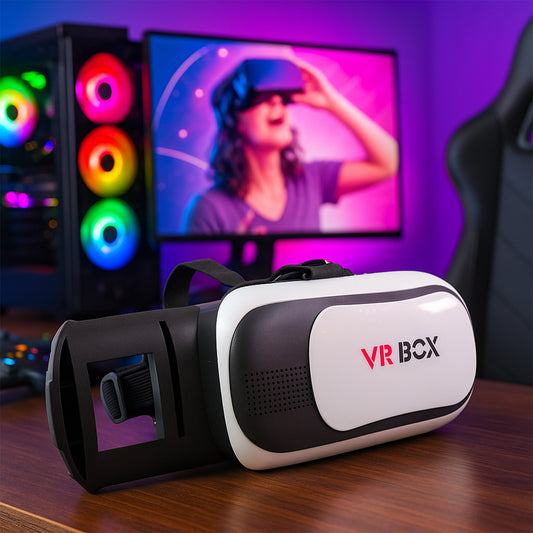 VR BOX Virtual Reality 3D Glasses Headset – Adjustable VR Head-Mounted Display for Smartphones – Immersive 360° 3D Movie and Gaming Experience with Adjustable Lenses and Head Strap