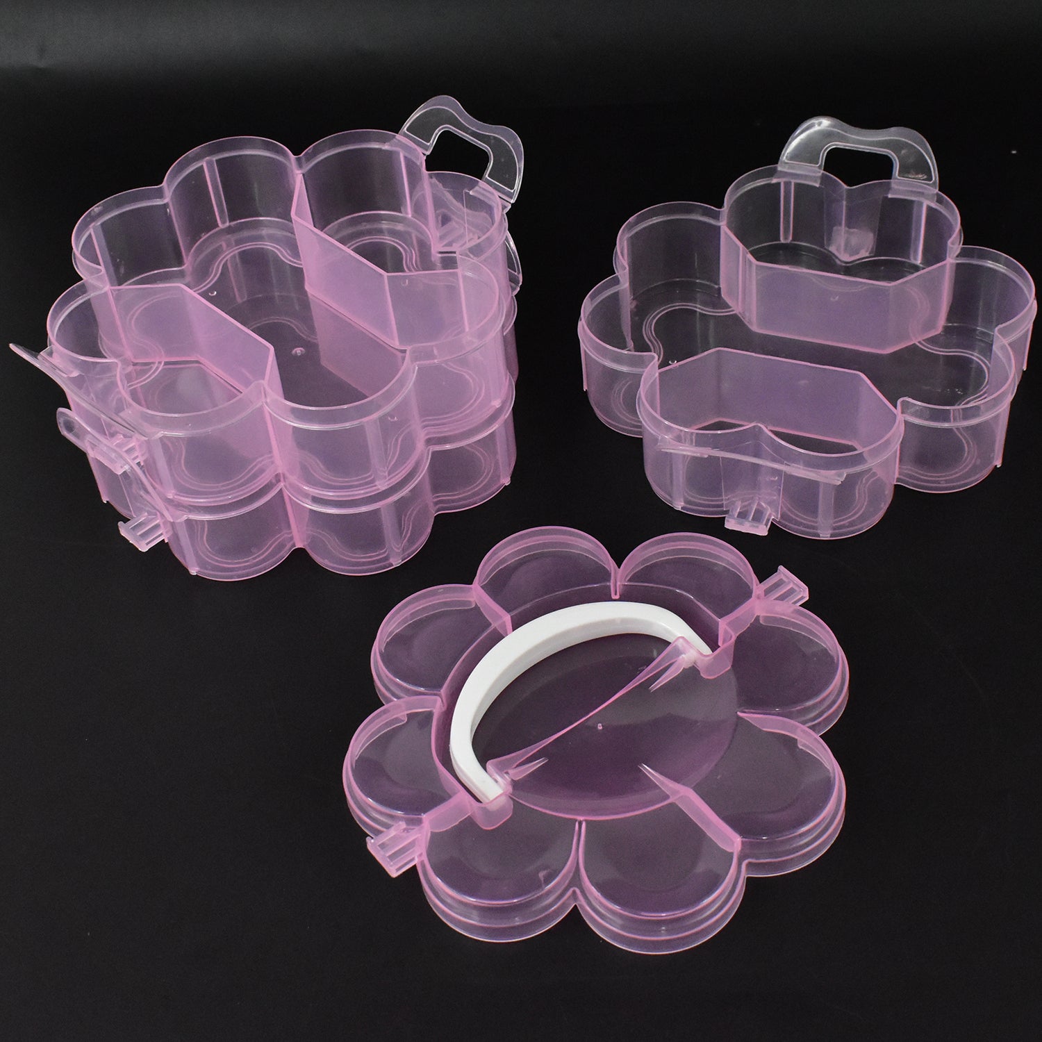 3 Layer Transparent Flower Shaped Storage Box with 9 Grids Stackable Plastic Organizer for Jewelry Beads Craft Supplies Accessories and Sewing Items (1 Pc)