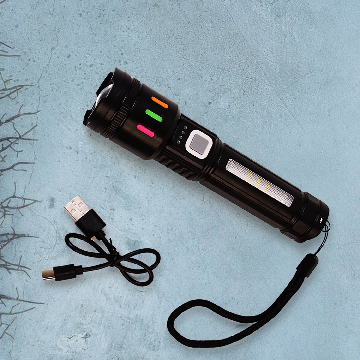 LED Torch High Lumens Fast Charging Flashlight – USB Rechargeable Zoomable Waterproof Torch with Far and Near Lighting Modes for Hiking, Camping and Emergency Use (1 Pc)