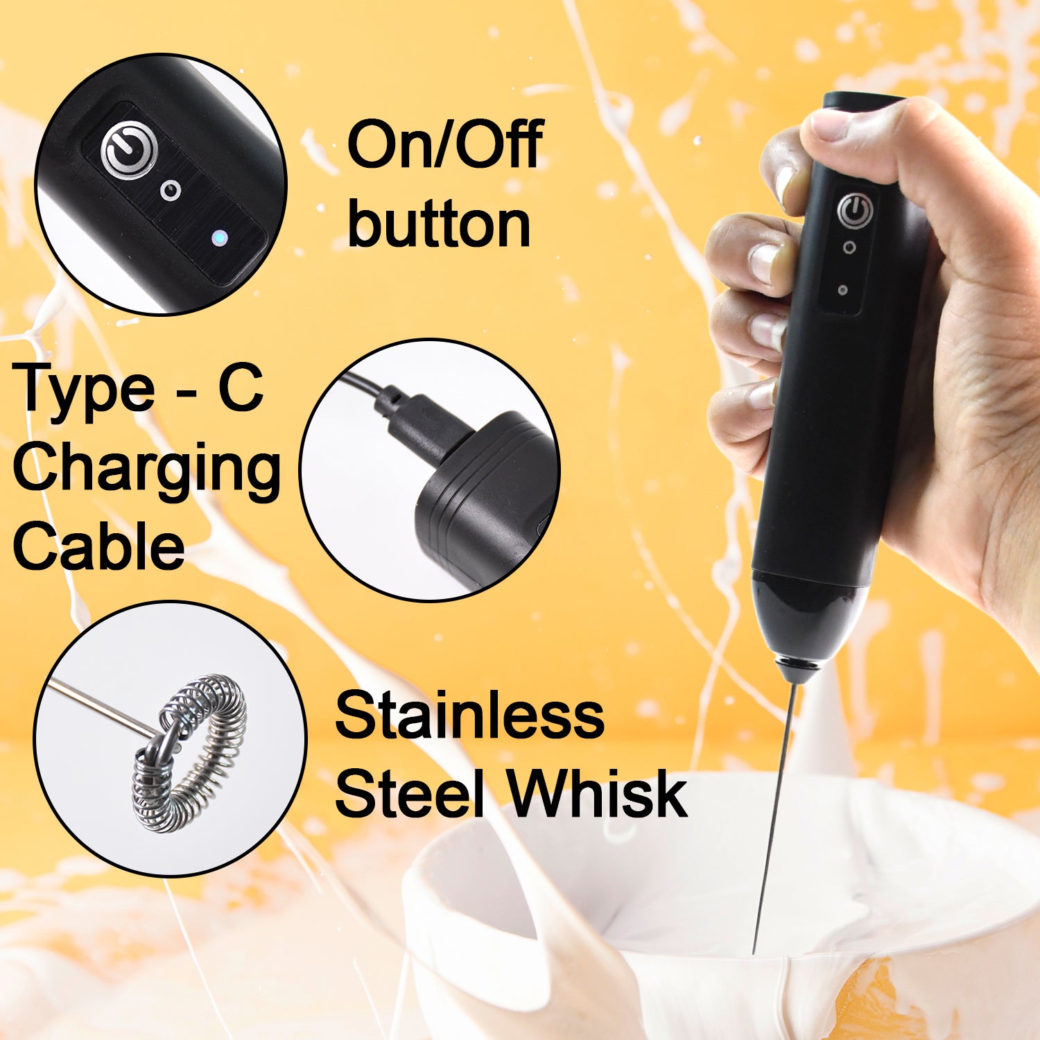 Electric Handheld Milk Frother with Stainless Steel Whisk Battery Operated Coffee Foam Maker for Latte Cappuccino Matcha Hot Chocolate Protein Shakes and Eggs (1 Pc)