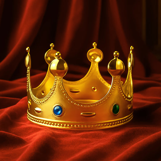 Golden Royal Crown Costume Headpiece with Colored Gems Lightweight King Crown for Fancy Dress Roleplay Parties and Events Pack of 1