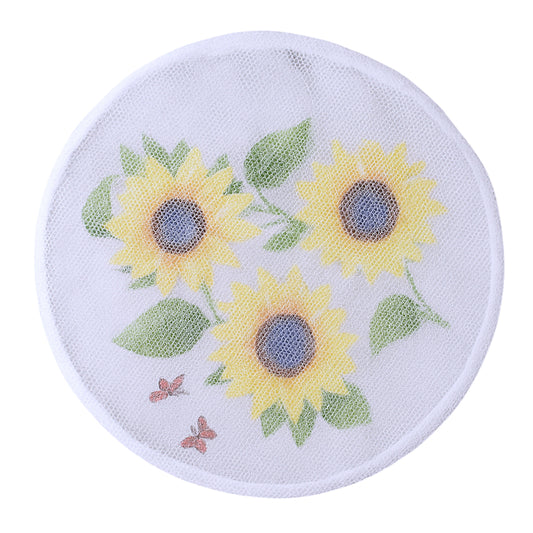 Decorative Mesh Fan Dust Cover Sunflower Print Round Protective Net Cover for Table and Wall Fans (1 Pc)