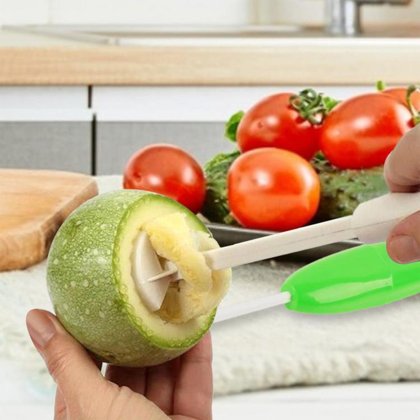 Veg Drill Vegetable Spiralizer and Corer Tool – Stuffed Vegetable Digging and Hollowing Kit with 4 Interchangeable Drill Heads