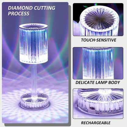 Crystal Table Lamp with Touch Control and USB Charging – Rechargeable RGB LED Atmosphere Nightstand Lamp for Bedroom, Living Room and Home Decor