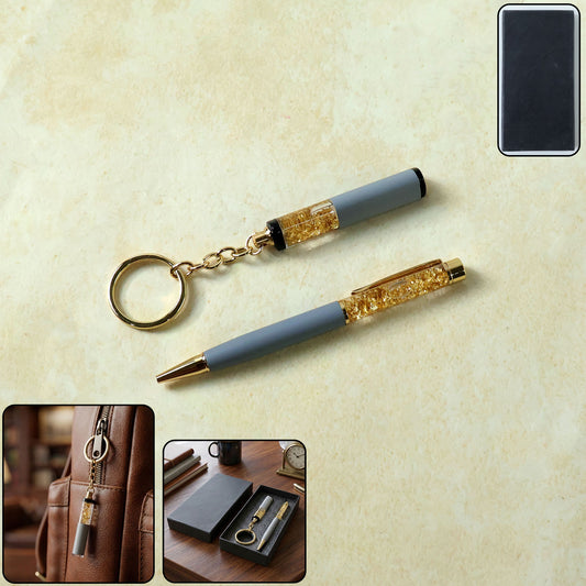 Premium Crystal Ball Pen and Decorative Keychain Combo Gift Set, Stylish Ballpoint Writing Pen with Keyring (1 Set)
