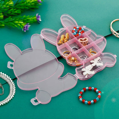 Transparent Cartoon Bear Jewelry Storage Box Clear Plastic Organizer for Earrings, Rings, Accessories and Small Items (1 Pc Random Color)