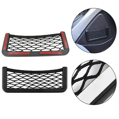 Car Seat Side Mesh Storage Pocket Organizer with Strong Adhesive | Elastic Car Net Bag for Mobile Phone, Wallet, Cards and Small Accessories (1 Pc)