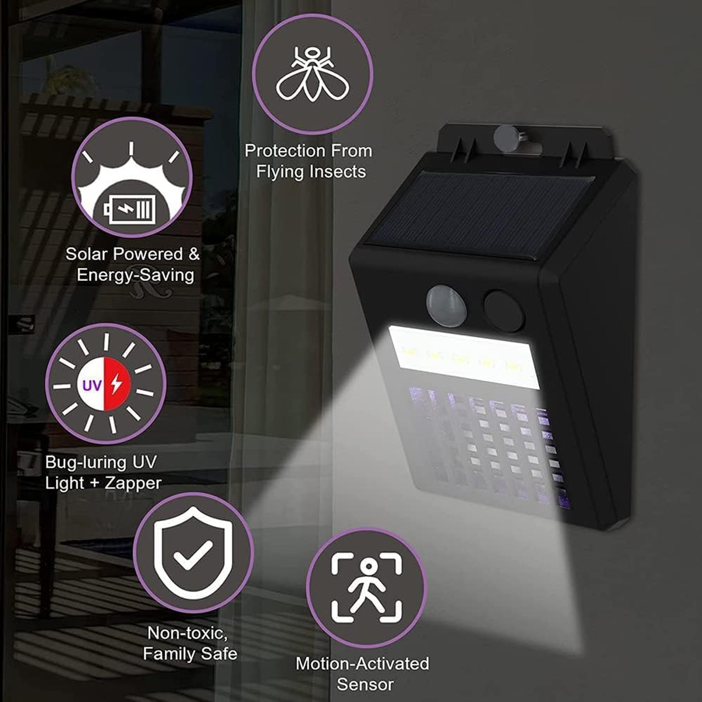 Bug Zapper Outdoor 2 In 1 Solar Mosquito Zapper Lamp (1 Pc) Motion Sensor Wall Light + UV Electric Mosquito Killer | Powerful | Eco-Friendly | Waterproof