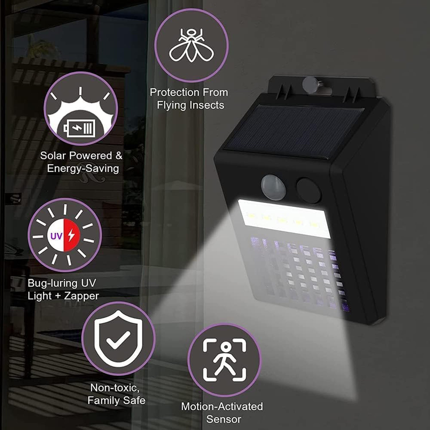 Bug Zapper Outdoor 2 In 1 Solar Mosquito Zapper Lamp (1 Pc) Motion Sensor Wall Light + UV Electric Mosquito Killer | Powerful | Eco-Friendly | Waterproof