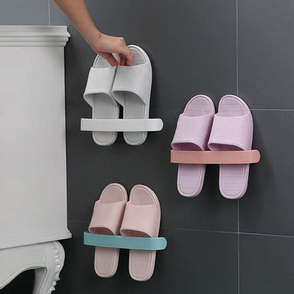 Bathroom Self Adhesive Towel and Slipper Hanging Rack – Wall Mounted Plastic Towel Holder and Multipurpose Organizer (1 Pc)