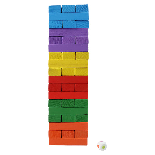 54-Piece Wooden Stacking Tower Game with Color Blocks &amp; Action Dice (1 Set)