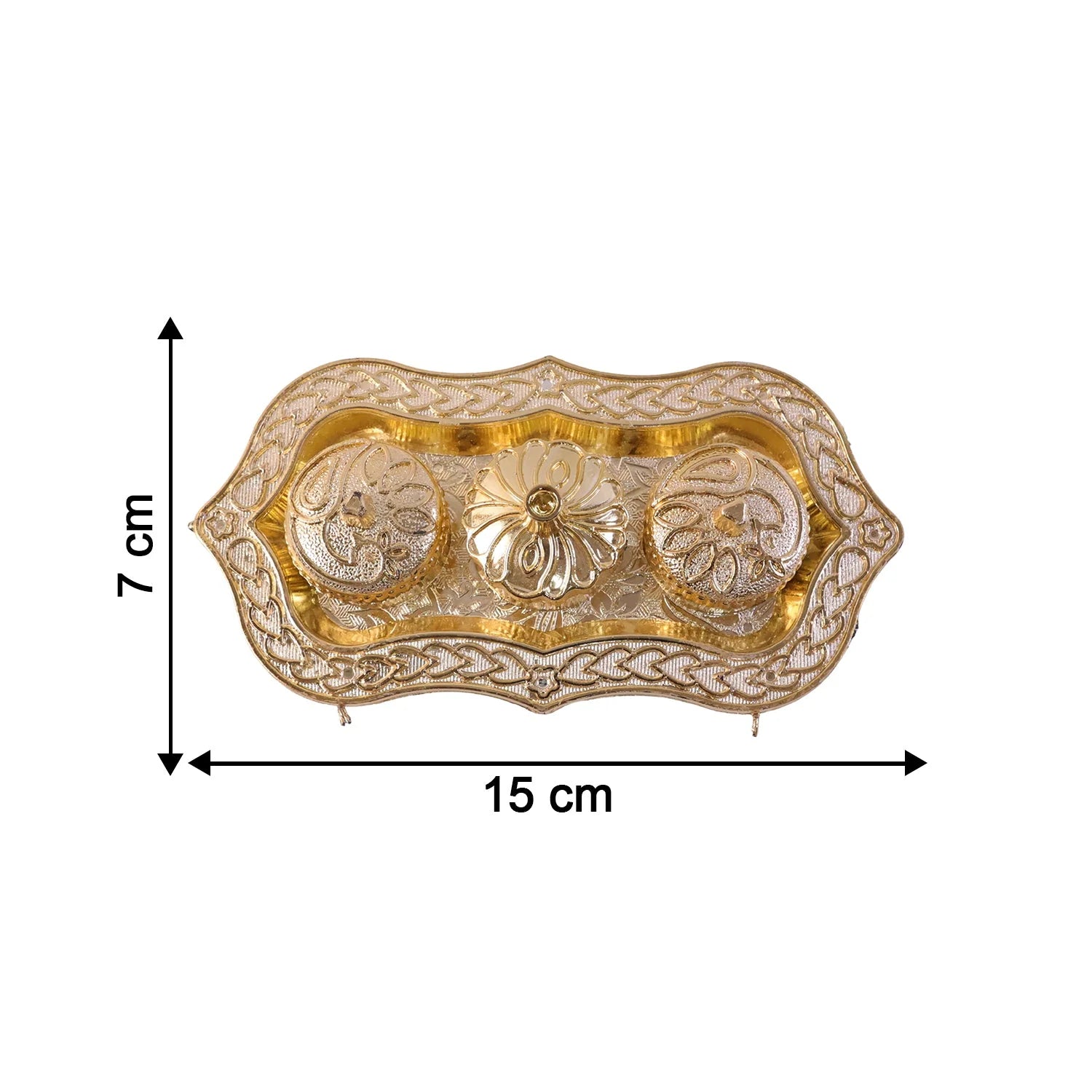 Triveni Kankavati Kumkum Holder, Decorative Golden 3 Compartment Roli Chawal Haldi Box for Puja, Tilak, Home Temple and Festive Rituals (1 Pc)