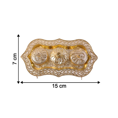 Triveni Kankavati Kumkum Holder, Decorative Golden 3 Compartment Roli Chawal Haldi Box for Puja, Tilak, Home Temple and Festive Rituals (1 Pc)