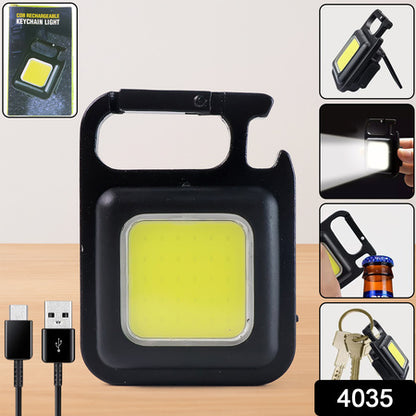 Rechargeable Keychain Mini Flashlight 800 Lumens COB Pocket Light with Magnet Base, Bottle Opener and Folding Stand for Camping and Emergency Use
